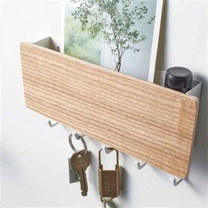 Wall Hanging Bamboo Key Hanger Holder Wall Organizer Rectangle Key Rack Hooks