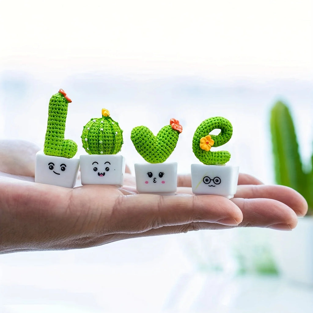 Set of 4 Cute Mini Green Cactus Plants