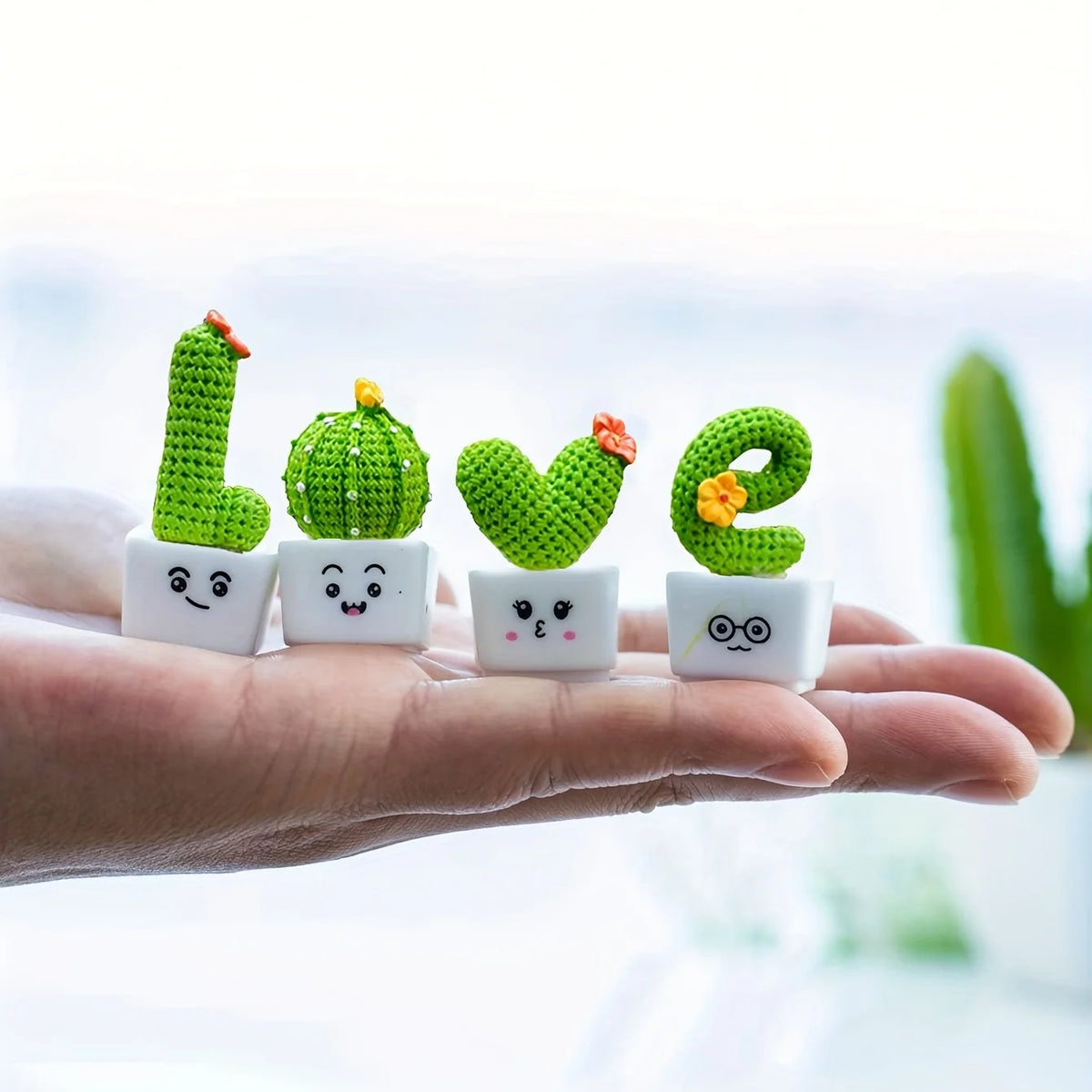 Set of 4 Cute Mini Green Cactus Plants