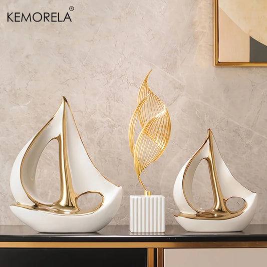 Luxury Sailboat Ceramic Sculptured Ornaments