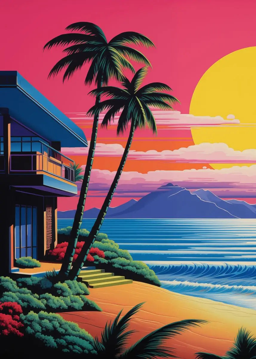 Hiroshi Nagai Inspired Palm Sunset Art Canvas Prints