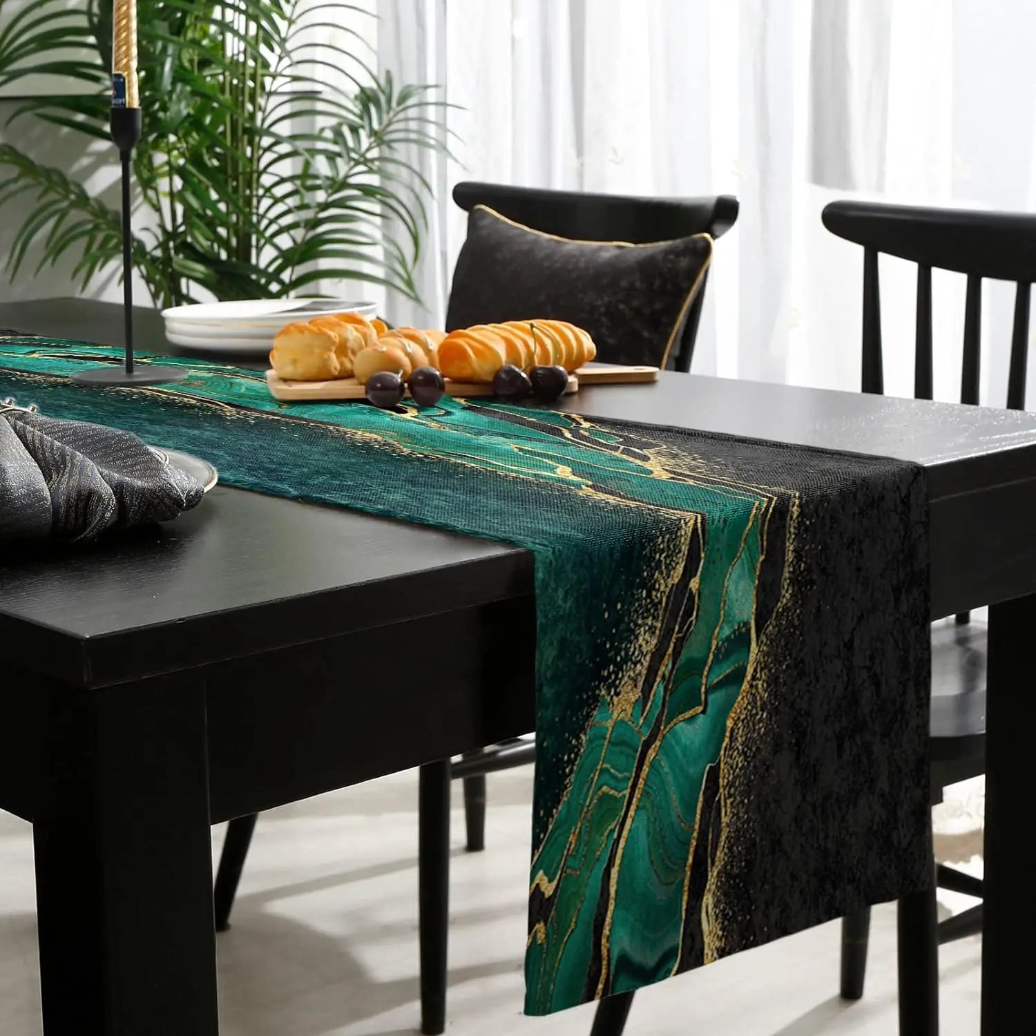 Black & Gold Marble Linen Table Runner