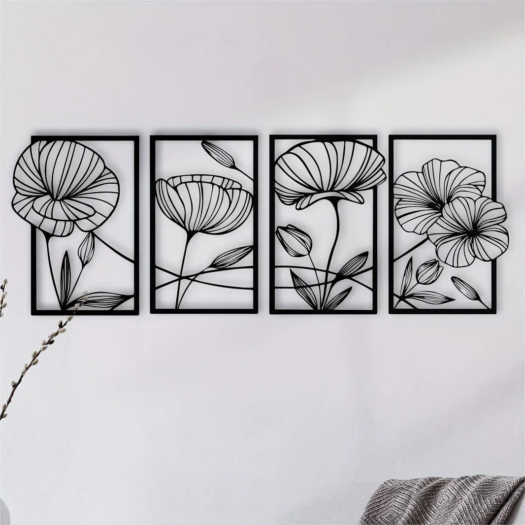 Floral Metal Wall Hanging Art [4-Pcs]