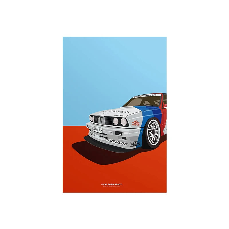 Illustrated Retro 80s/90s Sports Cars Canvas Prints