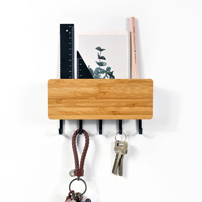 Wall Hanging Bamboo Key Hanger Holder Wall Organizer Rectangle Key Rack Hooks Coat Hooks Home Decoration Coat Hanger - Sleek Surprises