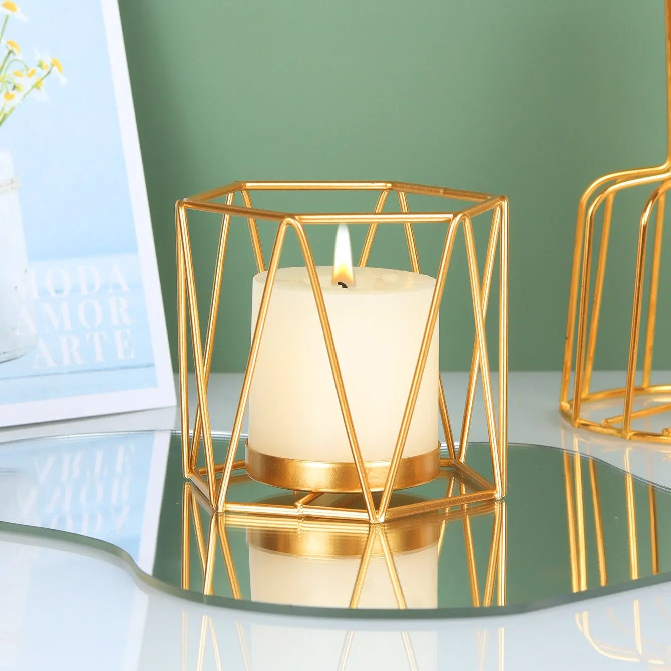 Golden Geometric Metal Candle Holder