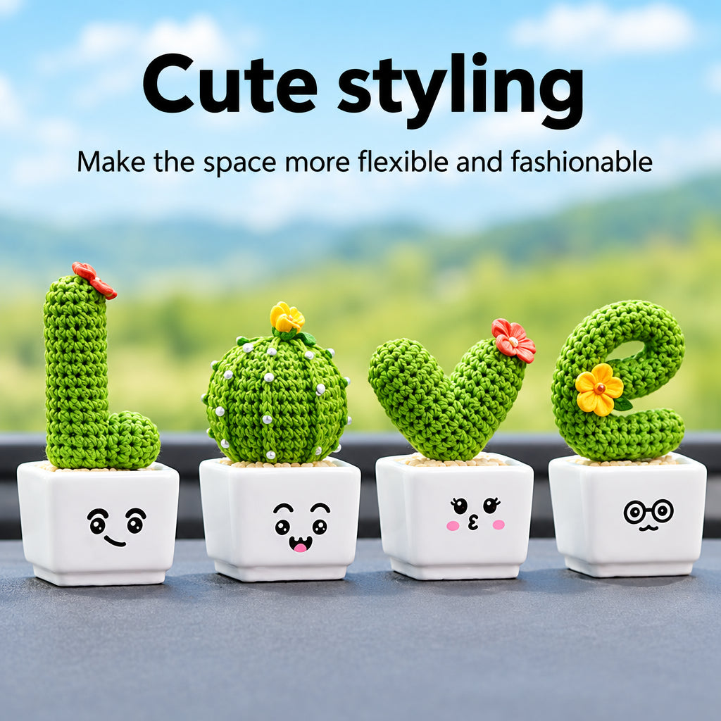Set of 4 Cute Mini Green Cactus Plants