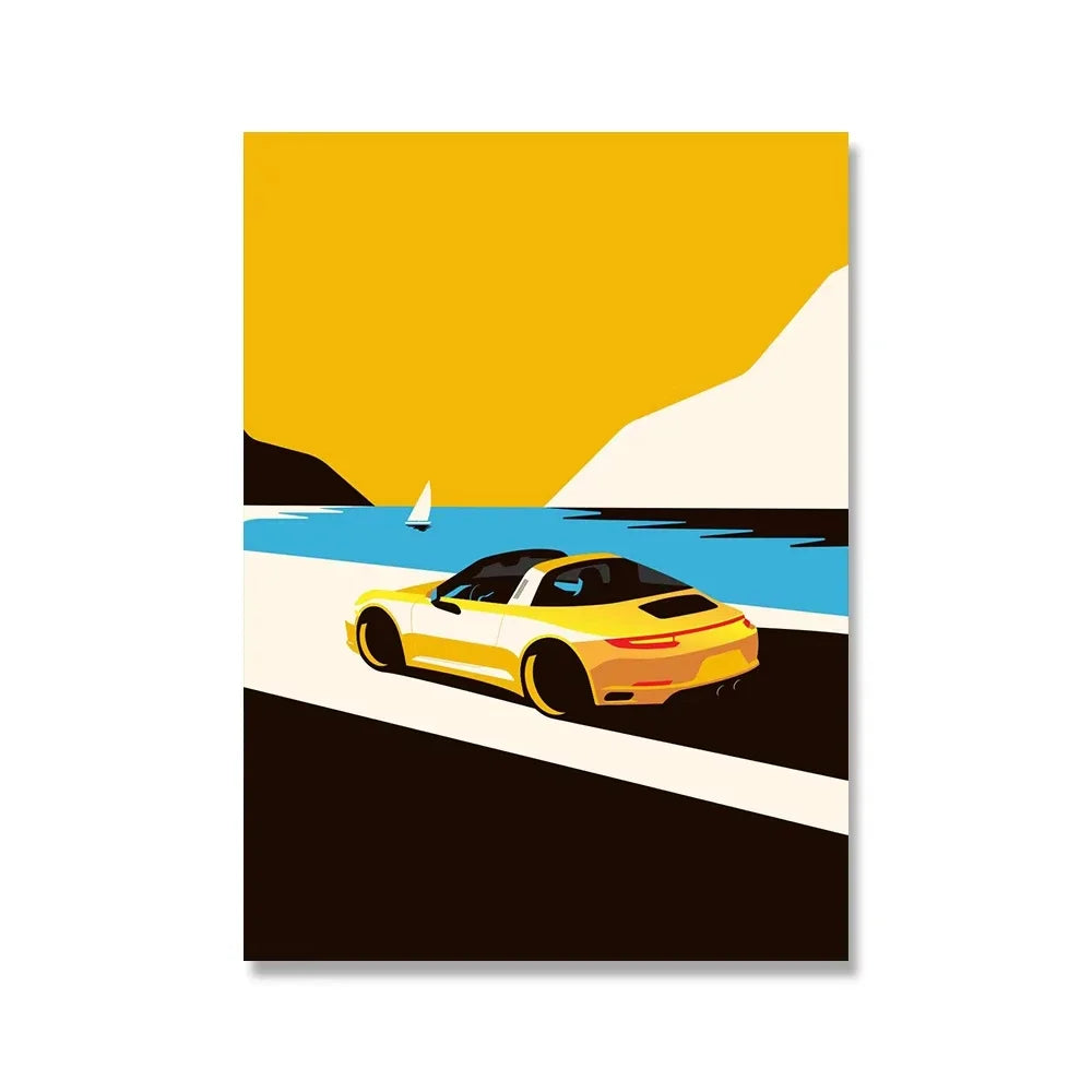 Stunning Illustrative Retro Racing Art Canvas Prints