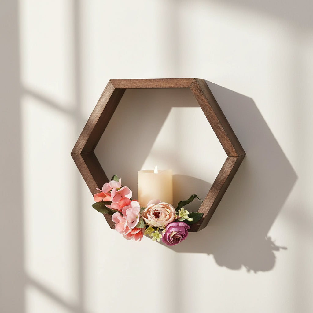 Hexagon floating wall shelf, hexagon storage rack - for home decoration lovers