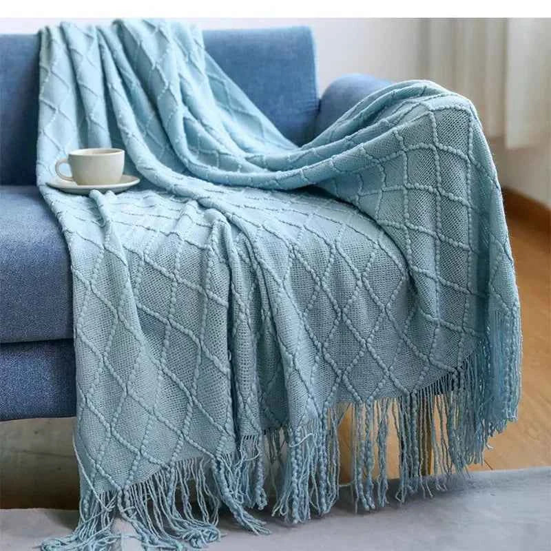 Nordic Solid Casual Blankets Throws Soft Comfortable Knitted Shawl Sofa Blanket Bed End Cover Travel Hotel Decorative Bedspread