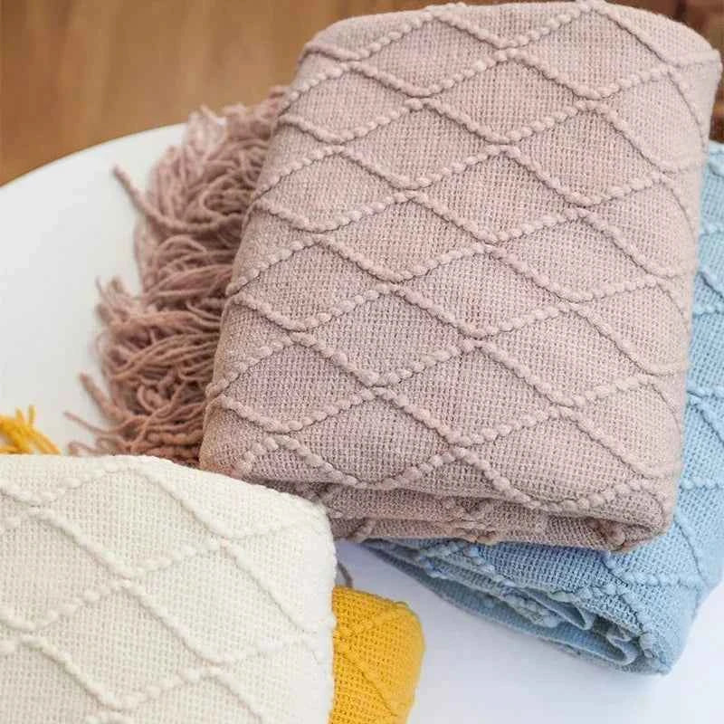 Nordic Solid Casual Blankets Throws Soft Comfortable Knitted Shawl Sofa Blanket