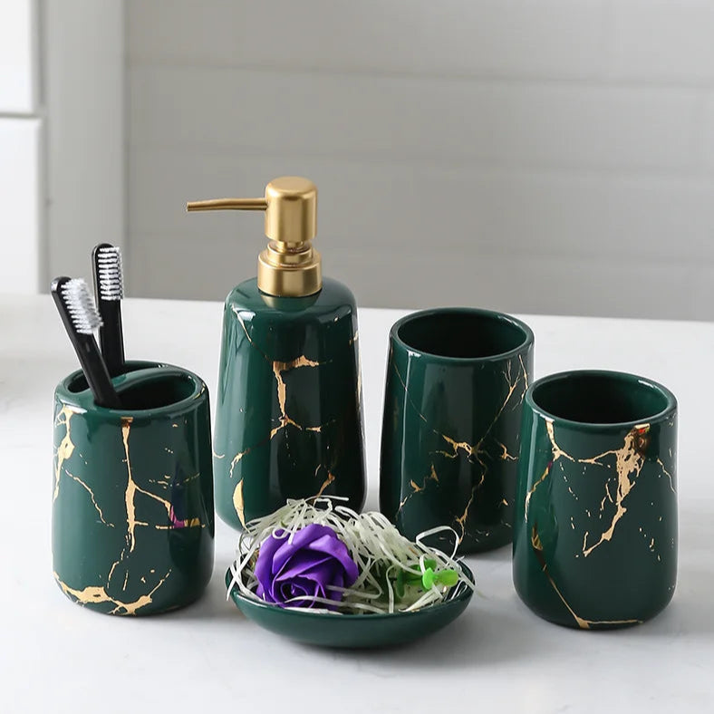 Ceramic Gold Marble Bathroom Accessories Set
