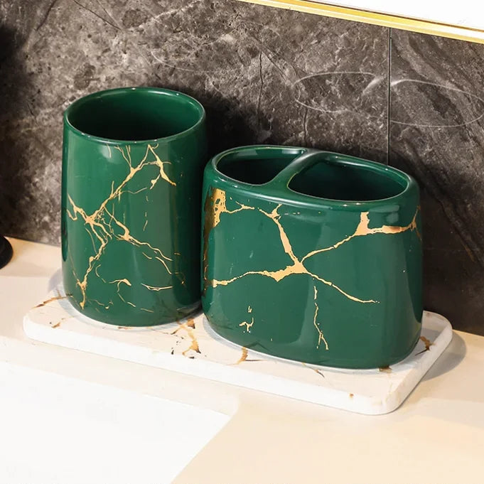 Ceramic Gold Marble Bathroom Accessories Set