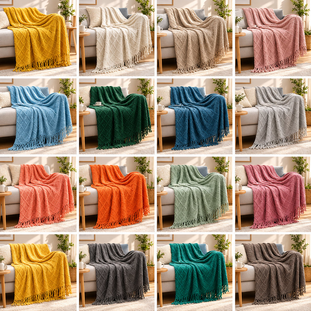 Nordic Solid Casual Blankets Throws Soft Comfortable Knitted Shawl Sofa Blanket Bed End Cover Travel Hotel Decorative Bedspread