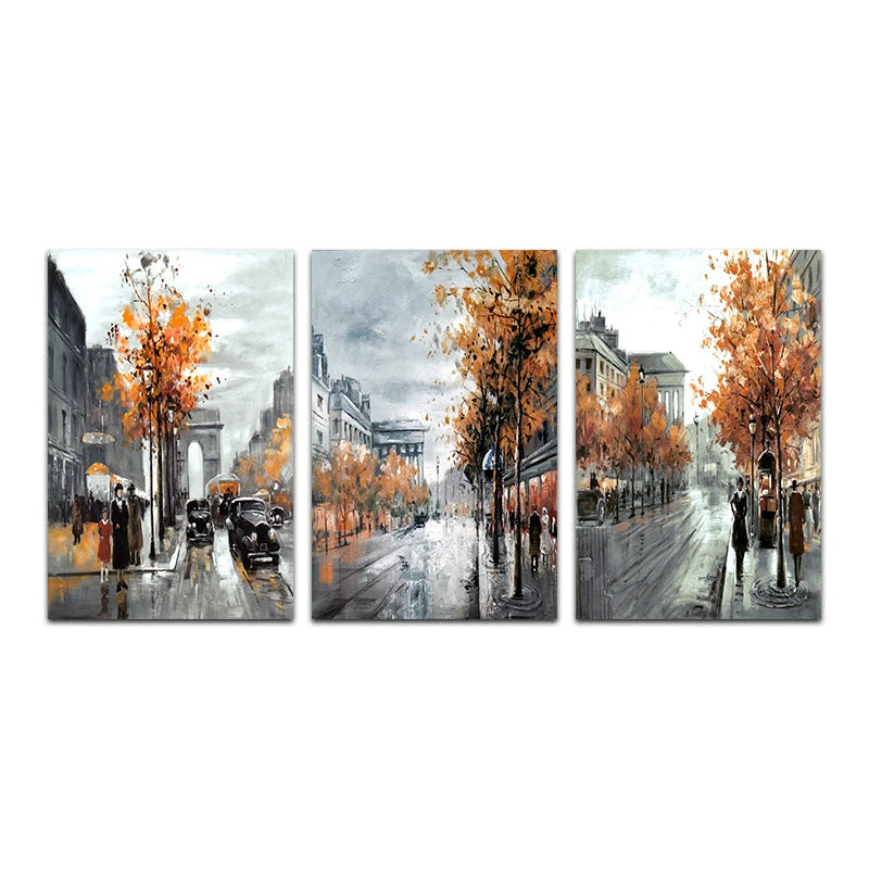 3-Piece Autumn City Streets Canvas Prints