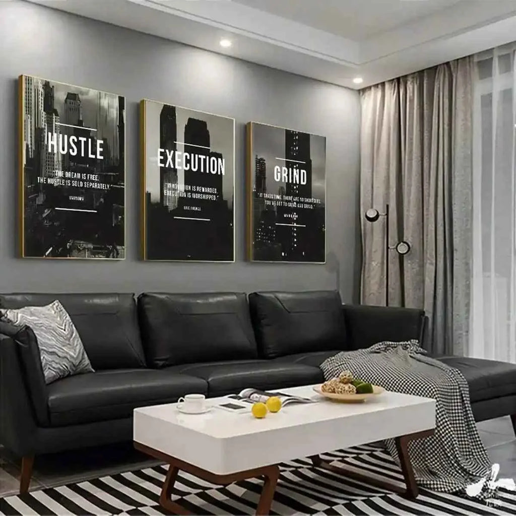 3-Piece Hustle Grind Execute Millionaire Mindset Canvas Prints