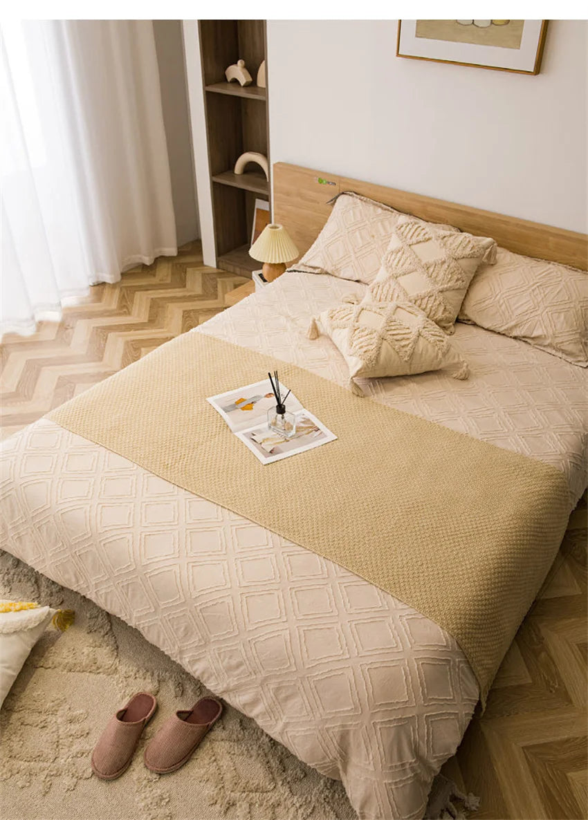 Waffle Embossed Knit Chunky Throw Blanket with Tassels