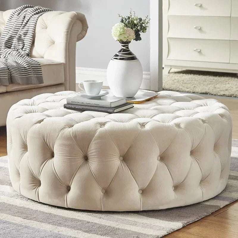 Velvet Padded Round Couture Ottoman