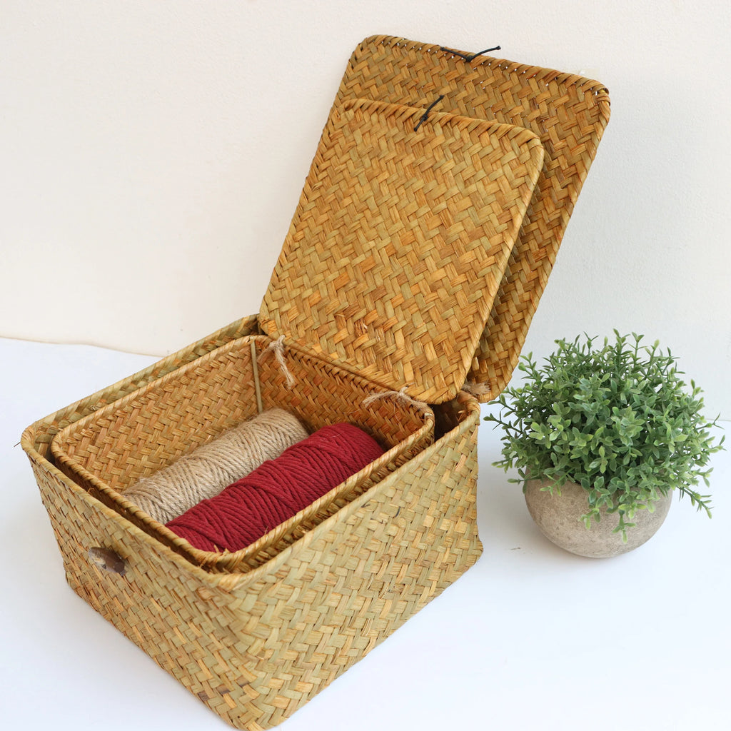 4-Piece Handwoven Seagrass Storage Basket