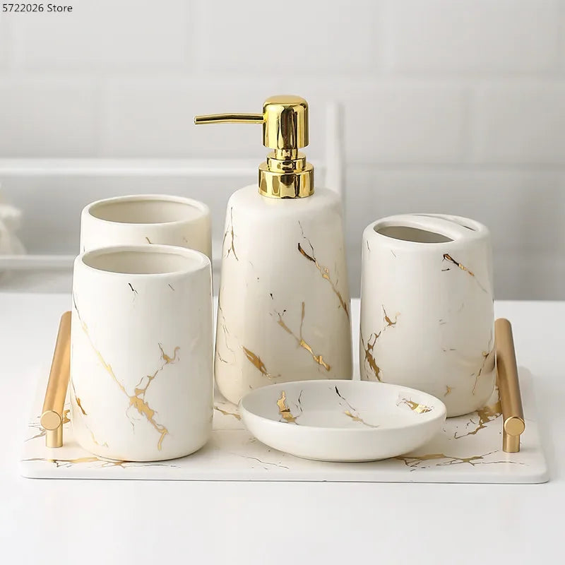 Ceramic Gold Marble Bathroom Accessories Set