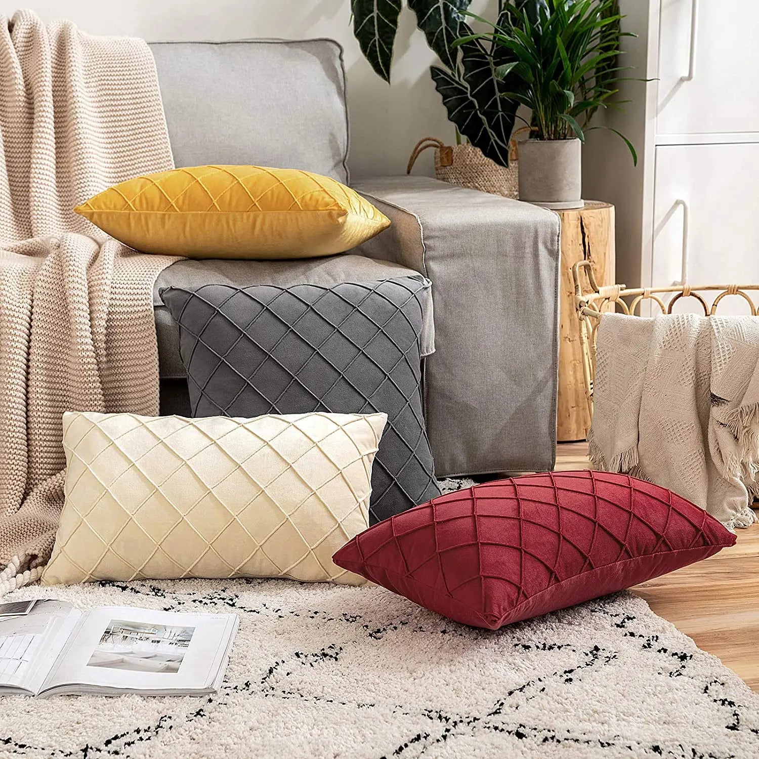 Crossed Diamonds Velvet Cushion Cover