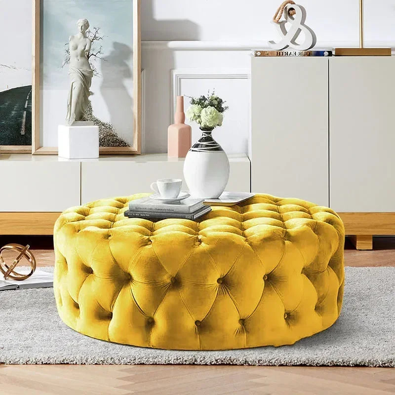 Velvet Padded Round Couture Ottoman