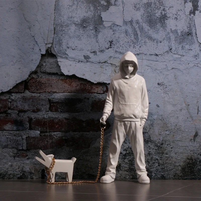 Trendy Man With Dog Banksy Collectible Sculpture