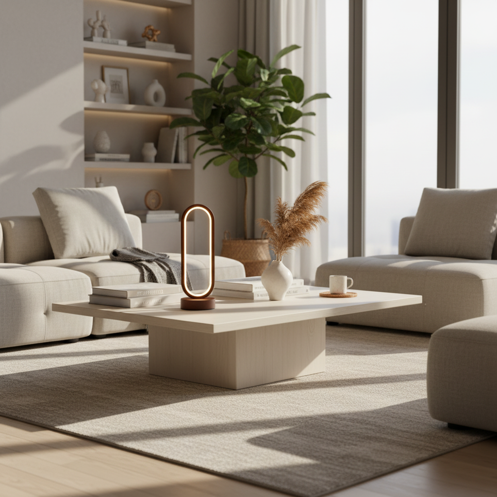 Minimalist LED Ring Table Lamp - Three-Color Dimming