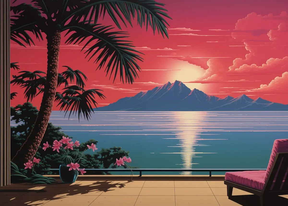 Hiroshi Nagai Inspired Palm Sunset Art Canvas Prints