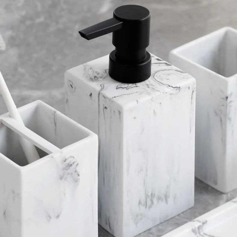 4-Piece Marble Effect Bathroom Accessory Set