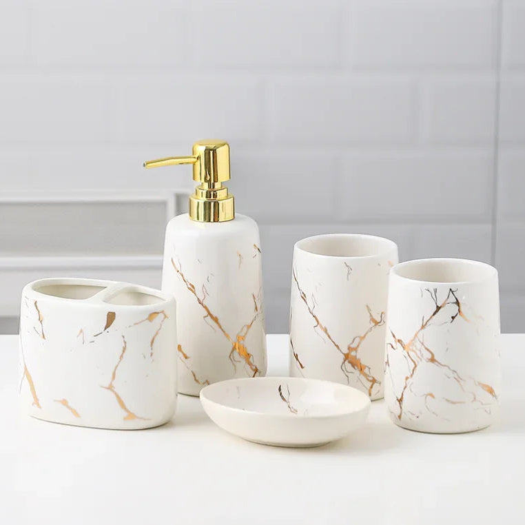 Ceramic Gold Marble Bathroom Accessories Set