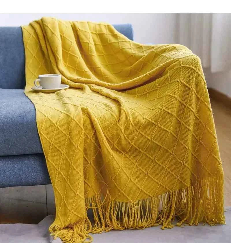 Nordic Solid Casual Blankets Throws Soft Comfortable Knitted Shawl Sofa Blanket