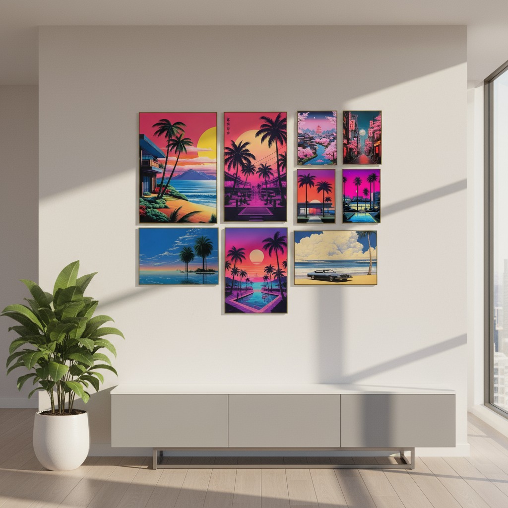 Hiroshi Nagai Inspired Palm Sunset Art Canvas Prints