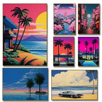 Hiroshi Nagai Inspired Palm Sunset Art Canvas Prints