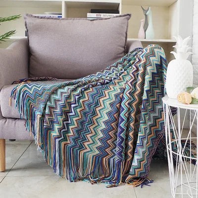 Boho Plaid Knitted Throw Blanket