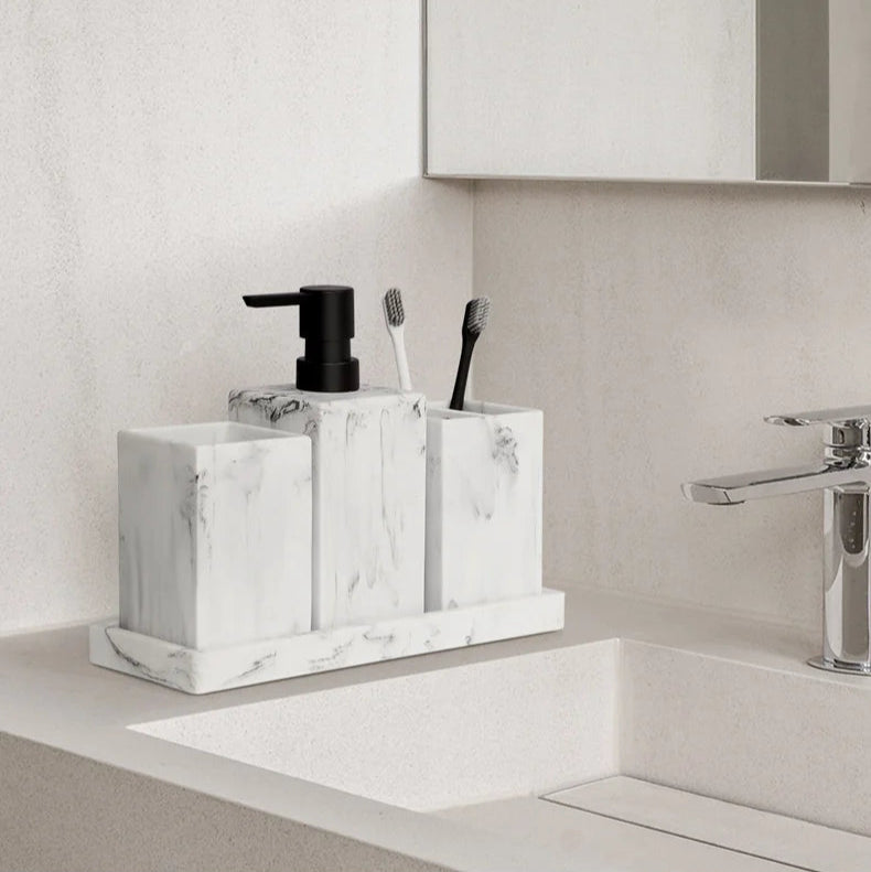 4-Piece Marble Effect Bathroom Accessory Set