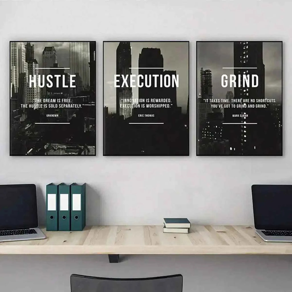 3-Piece Hustle Grind Execute Millionaire Mindset Canvas Prints