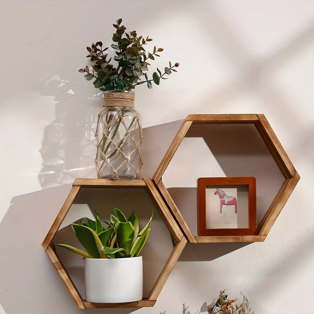 Hexagon floating wall shelf, hexagon storage rack - for home decoration lovers - perfect gift - suitable for bathroom, bedroom - Sleek Surprises