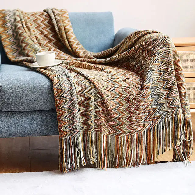 Boho Plaid Knitted Throw Blanket