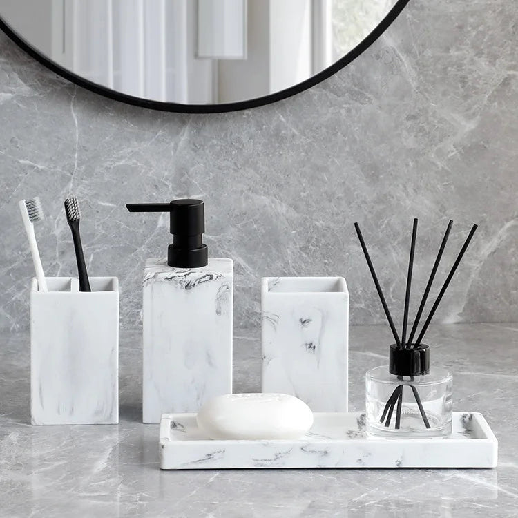 4-Piece Marble Effect Bathroom Accessory Set