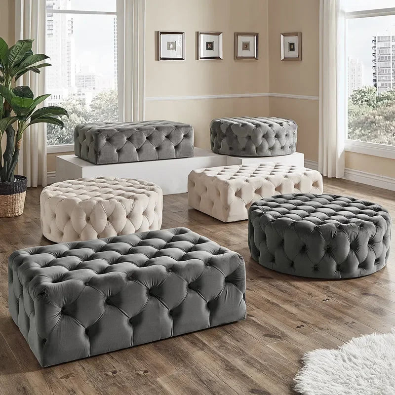 Velvet Padded Round Couture Ottoman