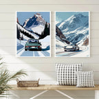 Classic Porsche 911 Alpine Scenery Art Canvas Prints