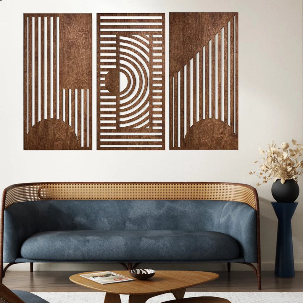 3-Piece Geometric Art Carved Wood Hanging Decor