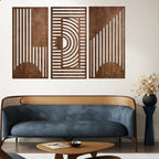 3-Piece Geometric Art Carved Wood Hanging Decor