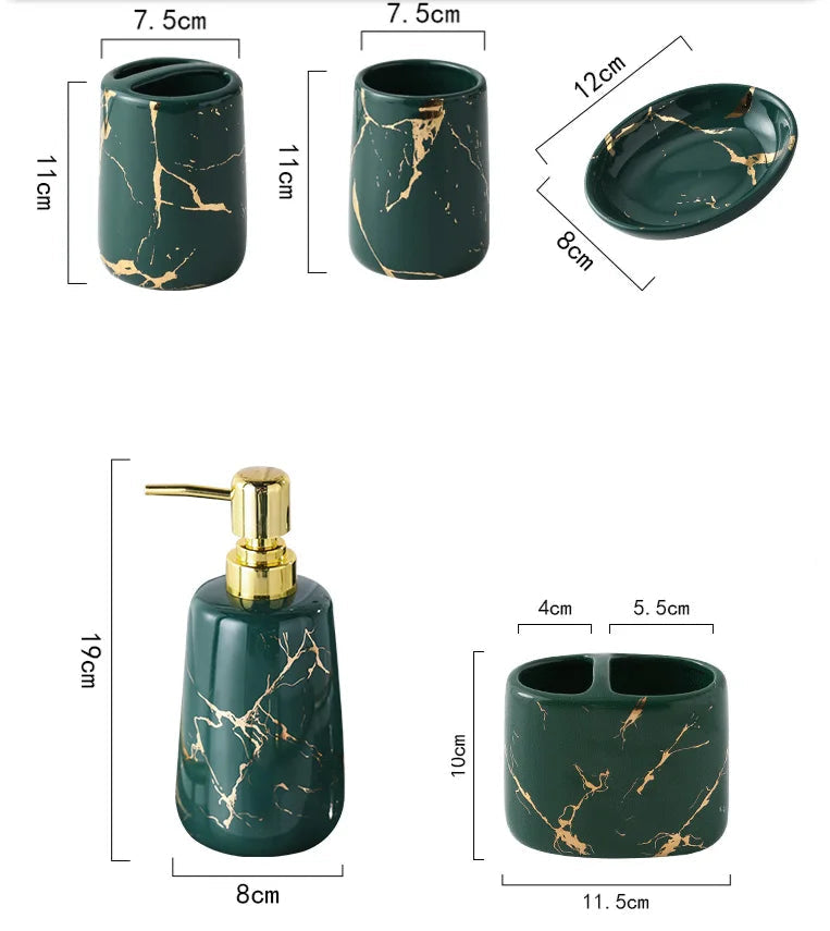 Ceramic Gold Marble Bathroom Accessories Set