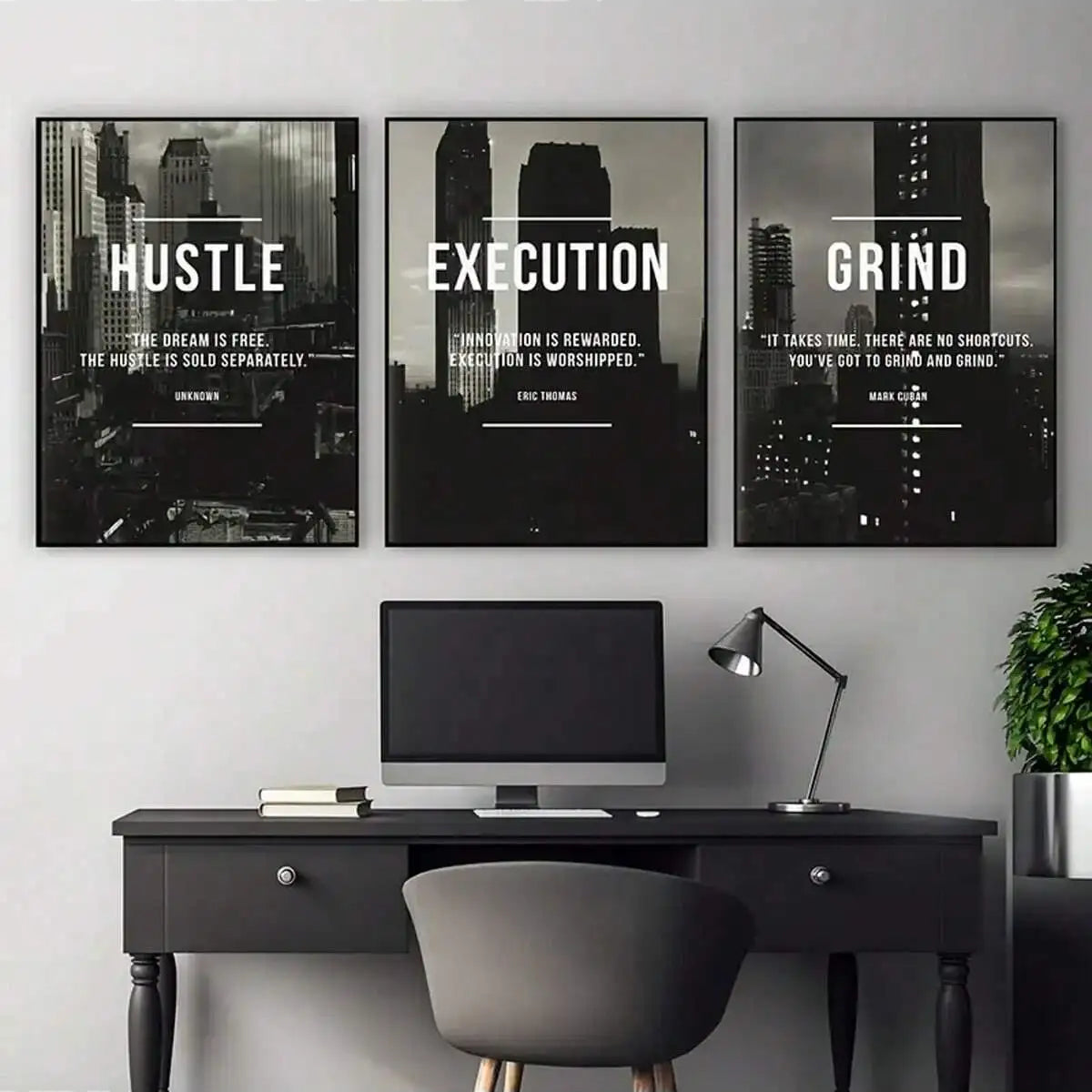 3-Piece Hustle Grind Execute Millionaire Mindset Canvas Prints