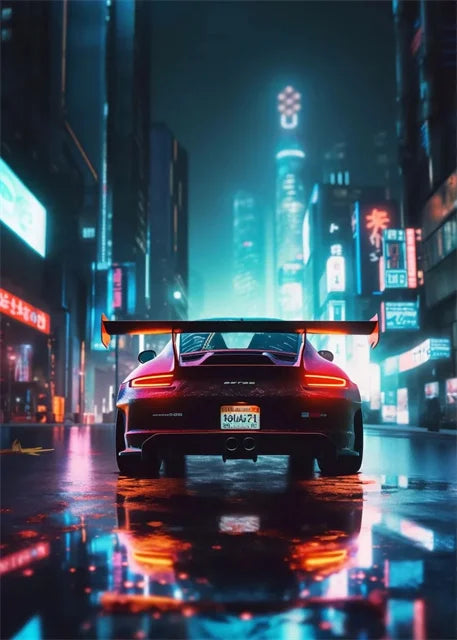 Retro Car & Japanese Culture Canvas Wall Art
