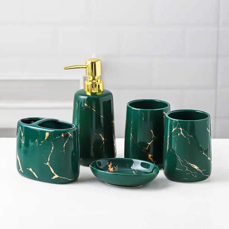 Ceramic Gold Marble Bathroom Accessories Set