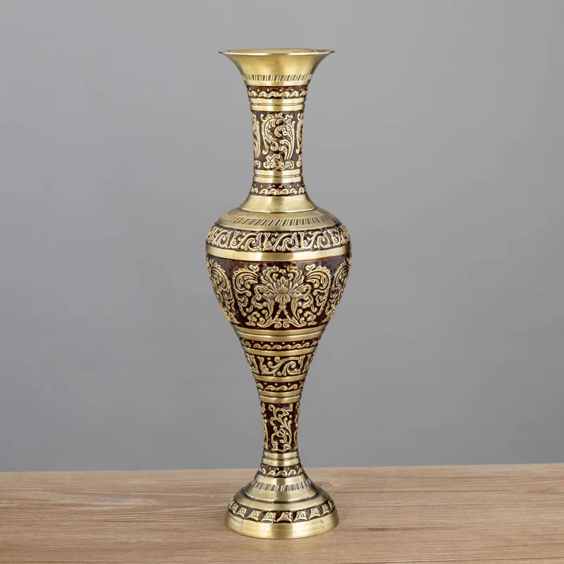 Vintage Etched Brass Metal Vase