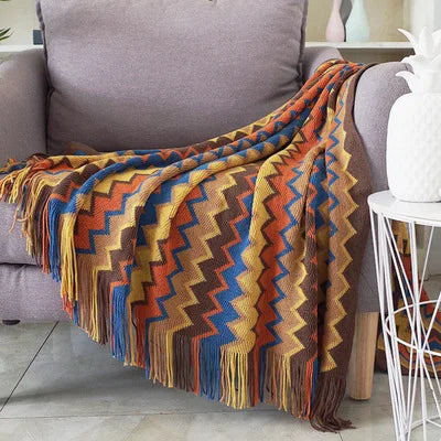 Boho Plaid Knitted Throw Blanket